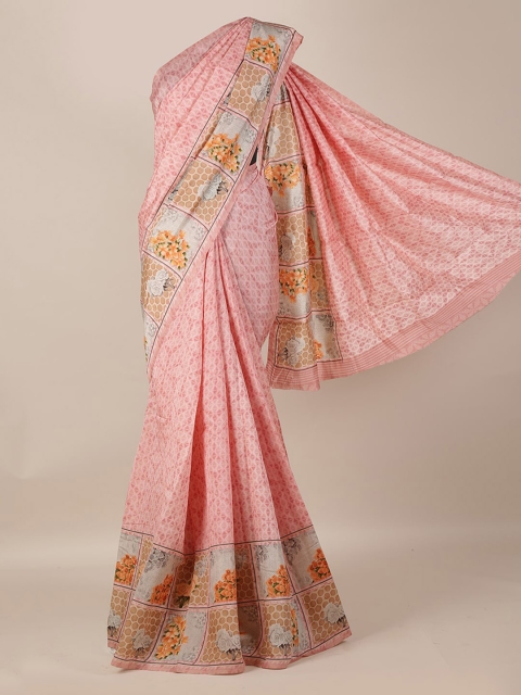 

Pothys Pink Printed Jute Silk Saree