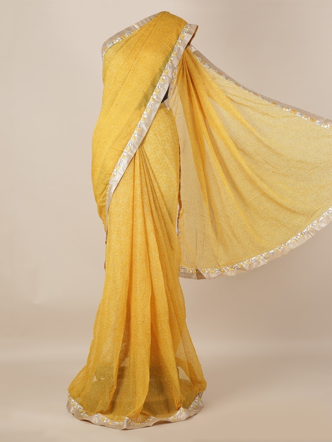

Pothys Yellow & Silver-Toned Poly Georgette Printed Saree