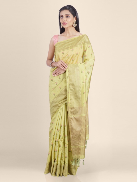 

Kasat Green & Gold-Coloured Silk Blend Handloom Woven Design Saree