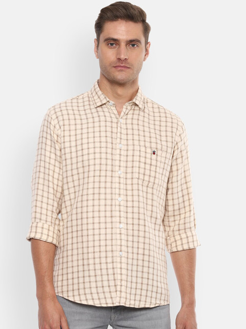 

Louis Philippe Jeans Men Beige Slim Fit Checked Casual Shirt