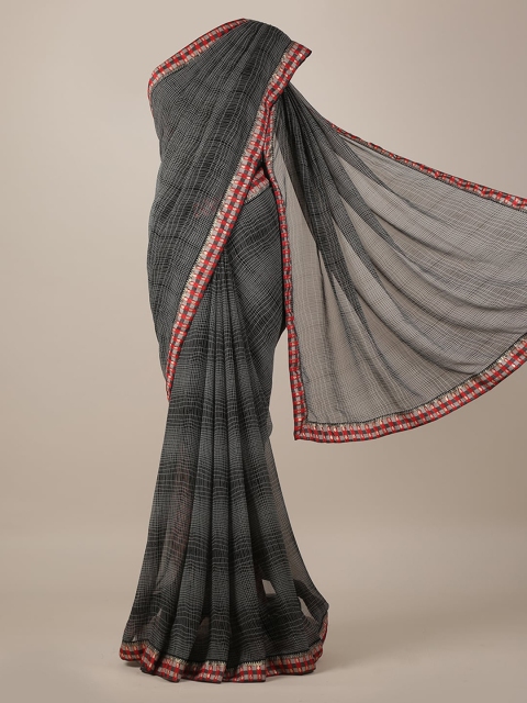 

Pothys Black Checked Poly Georgette Saree
