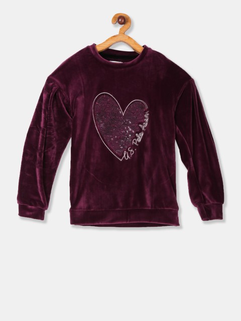

U.S. Polo Assn. Kids Girls Maroon Self Design Sweatshirt