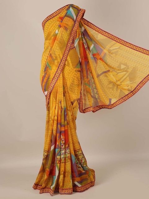 

Pothys Mustard Yellow Printed Poly Georgette Saree