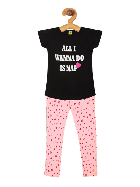 

Punkster Girls Black & Pink Printed Night suit