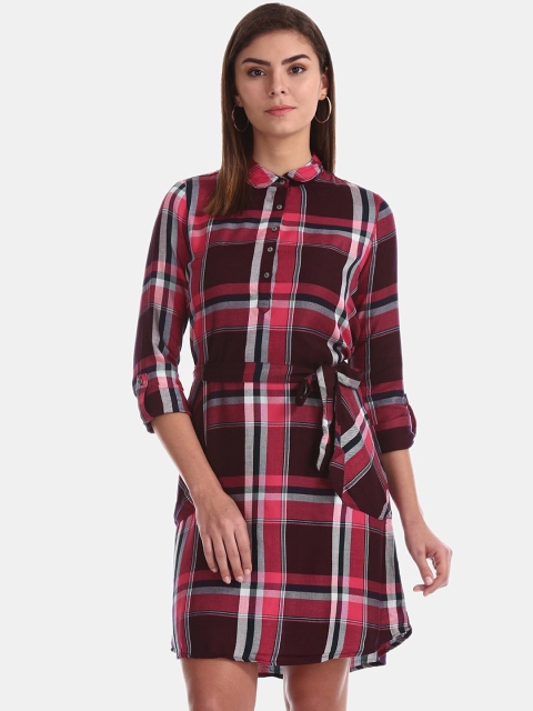 

Cherokee Women Pink Checked Shirt Dress