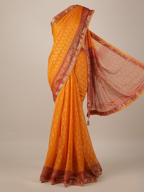 

Pothys Orange Woven Design Poly Georgette Saree