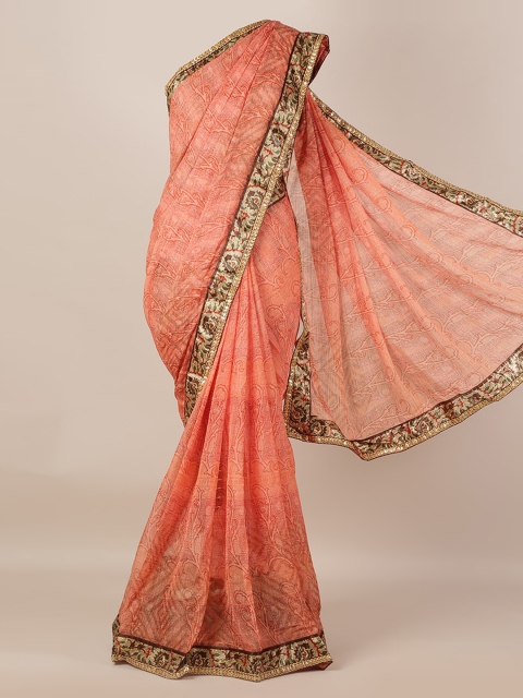 

Pothys Peach-Coloured Printed Poly Georgette Saree
