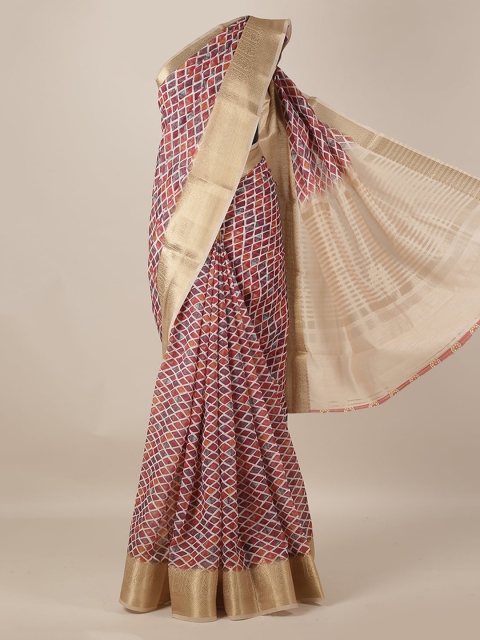 

Pothys Orange & Pink Jute Silk Printed Saree