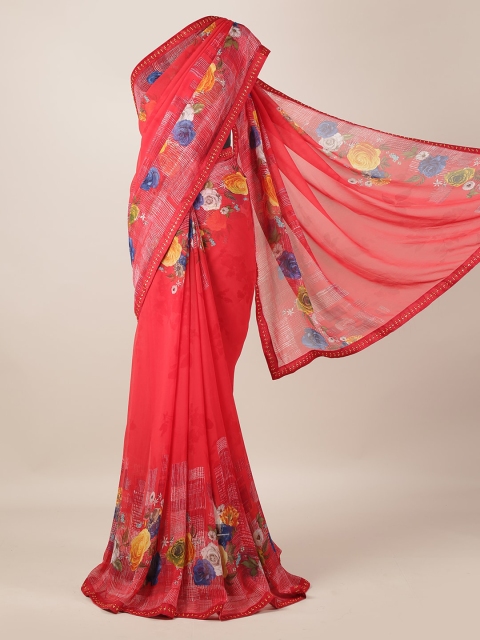 

Pothys Red Printed Poly Georgette Saree