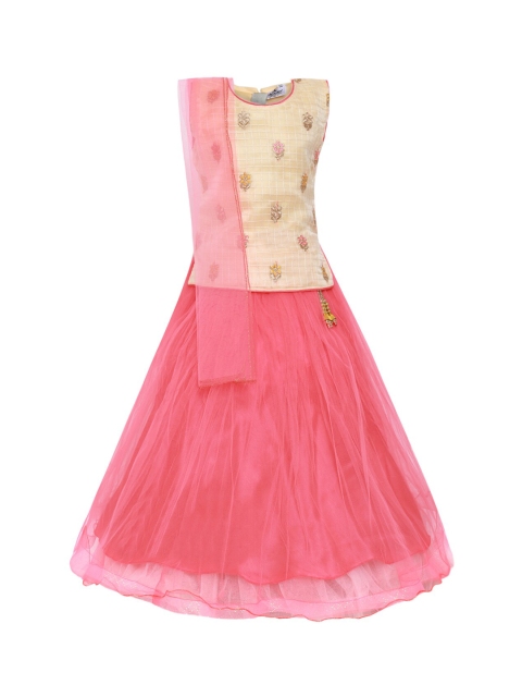 

Aarika Girls Rose & Beige Embroidered Ready to Wear Lehenga & Blouse with Dupatta