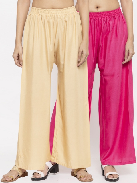 

NEUDIS Women Pack of 2 Pink & Beige Solid Flared Palazzos