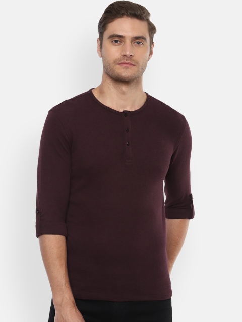 

V Dot Men Maroon Solid Henley Neck Pure Cotton T-shirt