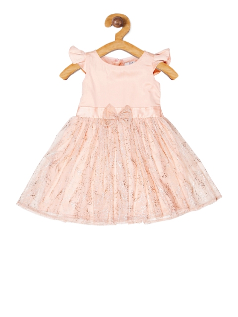 

YOUNG BIRDS Girls Peach-Coloured Self Design Fit and Flare Dress