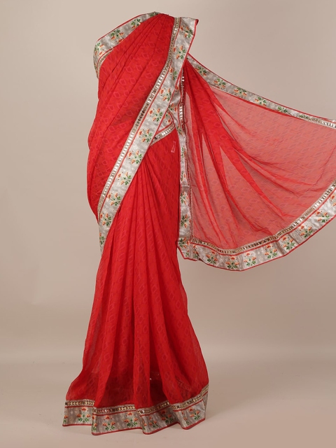 

Pothys Red & Gold-Coloured Poly Georgette Woven Design Saree