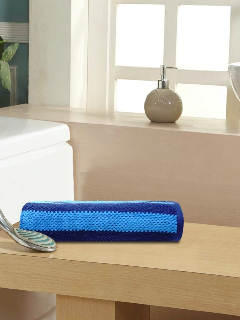 

Trident Navy Blue Striped Blossom 500 GSM Bath Towel