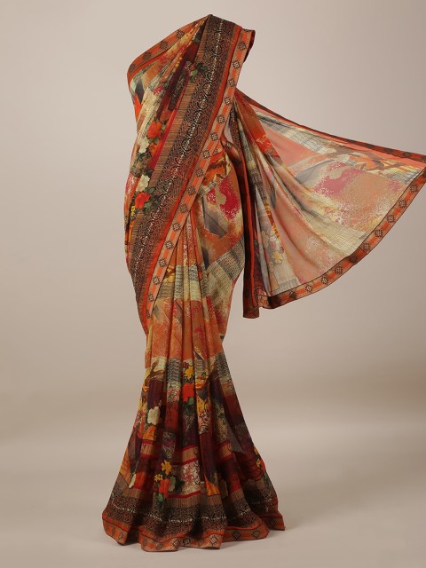 

Pothys Orange & Brown Poly Georgette Printed Saree