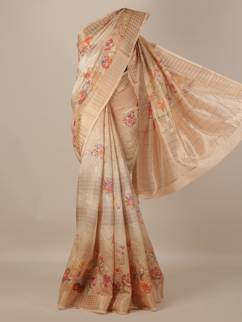 

Pothys Cream-Coloured & Red Jute Silk Printed Saree
