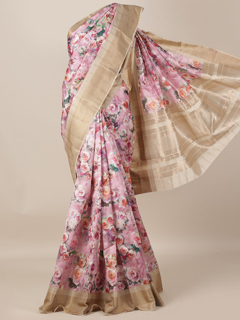 

Pothys Pink Printed Jute Silk Saree