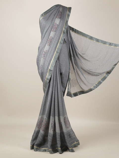 

Pothys Grey Printed Poly Georgette Saree