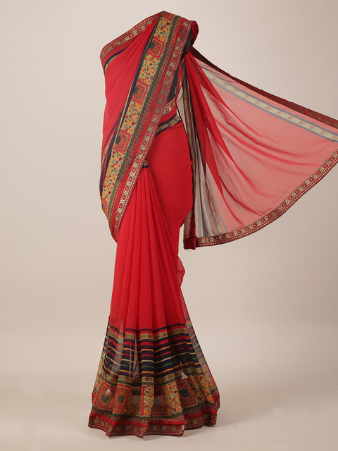 

Pothys Red & Black Poly Georgette Solid Saree