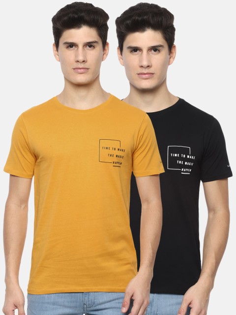 

V Dot Men Pack Of 2 Solid Cotton Round Neck T-shirt, Black