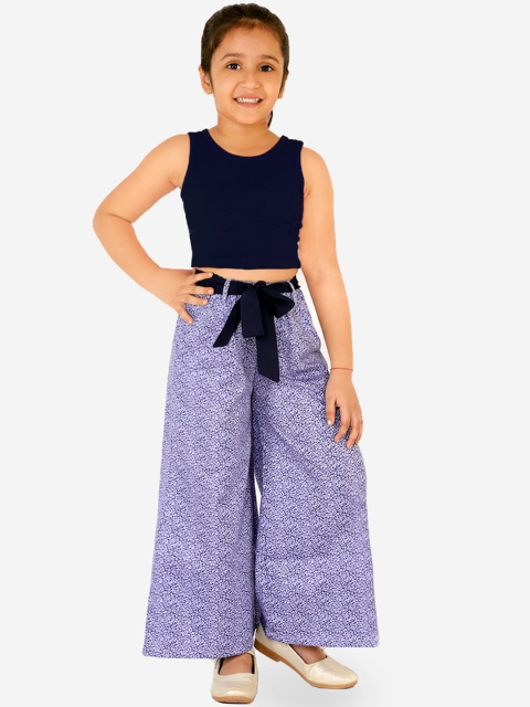 

Naughty Ninos Girls Purple & Navy Blue Solid Top with Palazzos