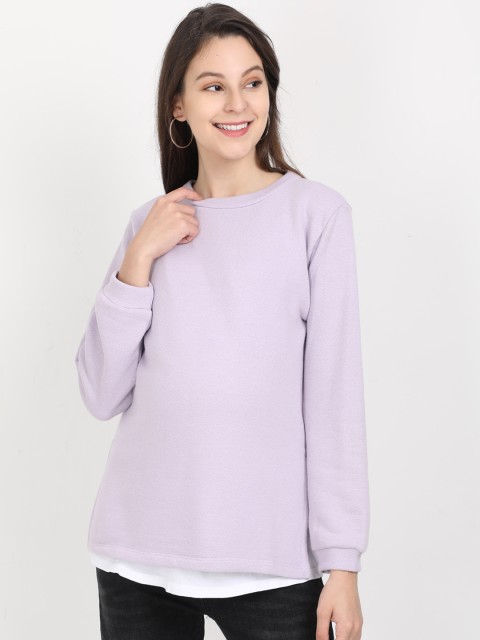 

The Mom Store Women Lavender Solid Maternity Pure Cotton Top