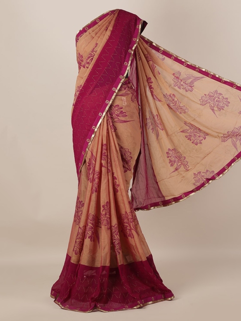 

Pothys Beige & Maroon Poly Georgette Printed Saree