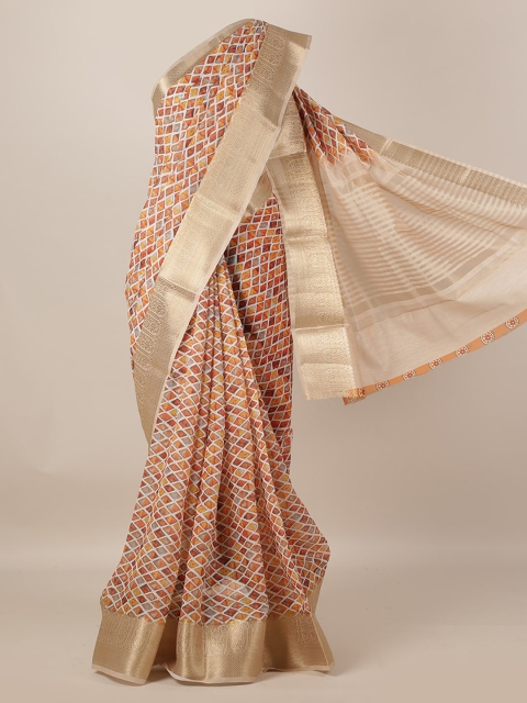 

Pothys Orange Printed Jute Silk Saree