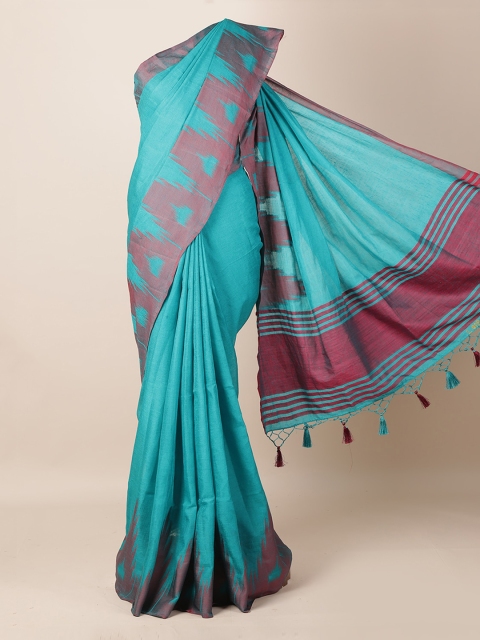 

Pothys Turquoise Blue Solid Linen Blend Saree