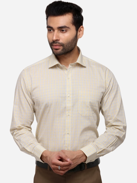 

JADE BLUE Men Yellow & White Slim Fit Checked Formal Shirt