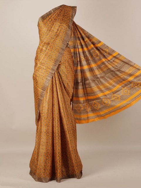 

Pothys Mustard & Grey Jute Silk Printed Saree