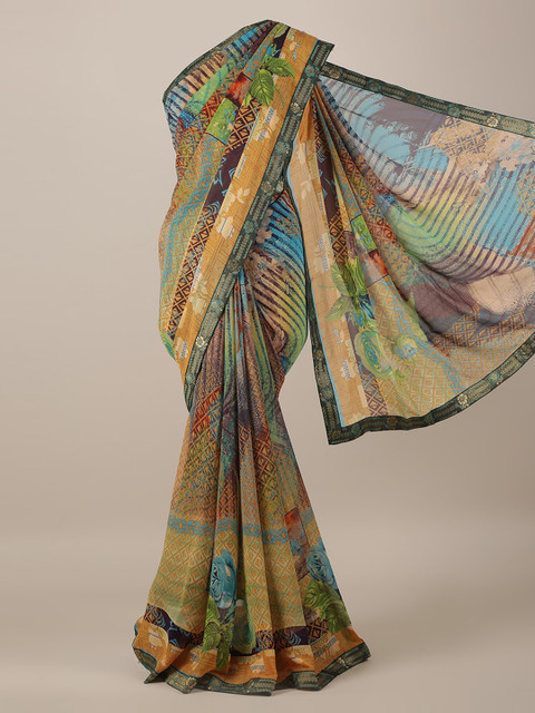 

Pothys Green & Beige Poly Georgette Printed Saree