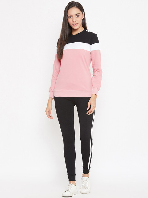 

Austin Wood Women Black & Pink Colourblocked Tracksuit