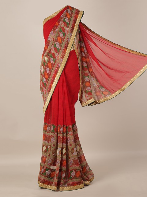 

Pothys Red Printed Poly Georgette Saree