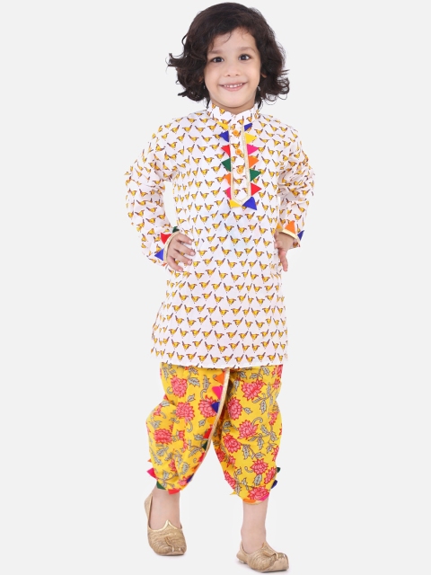 

KID1 Boys Yellow and White Printed Cotton Kurta with Dhoti Pants