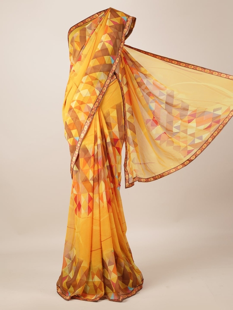 

Pothys Mustard Yellow Printed Poly Georgette Saree