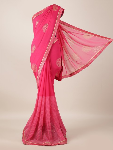 

Pothys Pink Printed Poly Georgette Saree