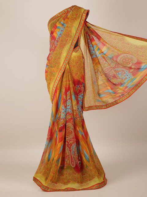 

Pothys Yellow & Red Poly Georgette Printed Saree