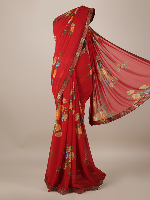 

Pothys Red Printed Poly Georgette Saree
