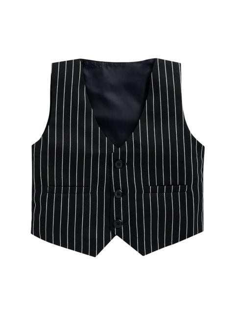 

Jeetethnics Boys Black & White Striped Woven Waistcoat