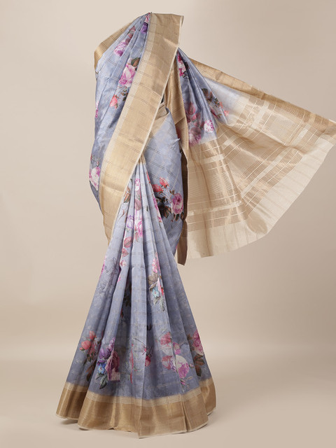 

Pothys Grey Printed Jute Silk Saree
