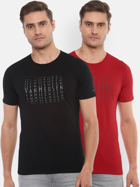 

V Dot Men Pack Of 2 Printed Round Neck T-shirts, Red