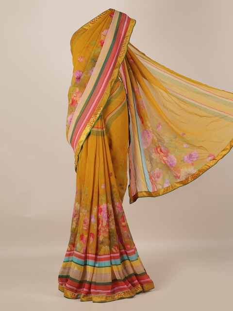 

Pothys Mustard & Pink Poly Georgette Printed Saree