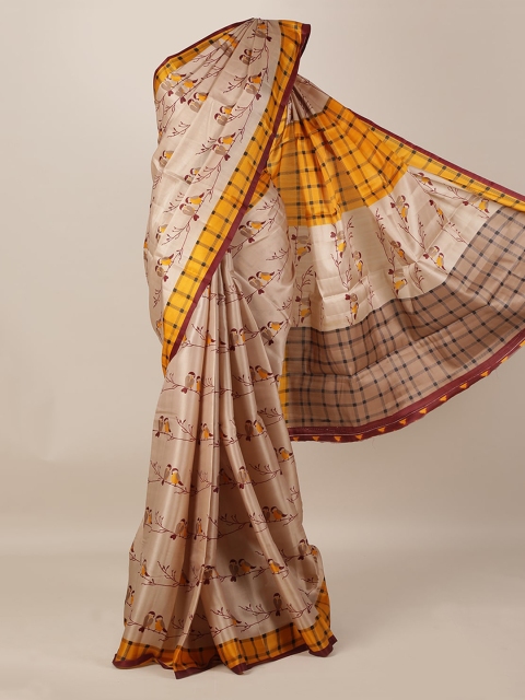 

Pothys Yellow Printed Jute Silk Saree
