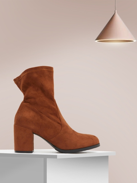 

shoexpress Women Tan Brown Solid Heeled Boots