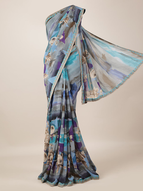 

Pothys Grey & Blue Poly Georgette Printed Saree