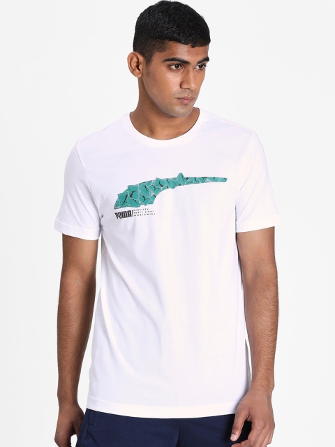 

Puma Men White Printed Round Neck T-shirt