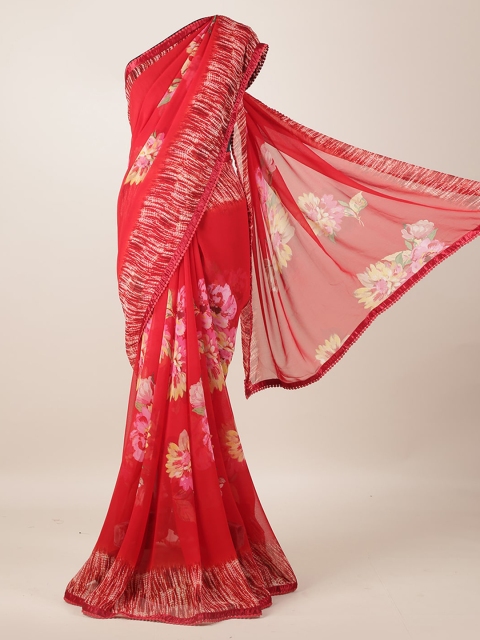 

Pothys Red Printed Poly Georgette Saree