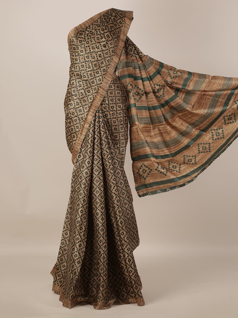 

Pothys Green & Brown Jute Silk Printed Saree